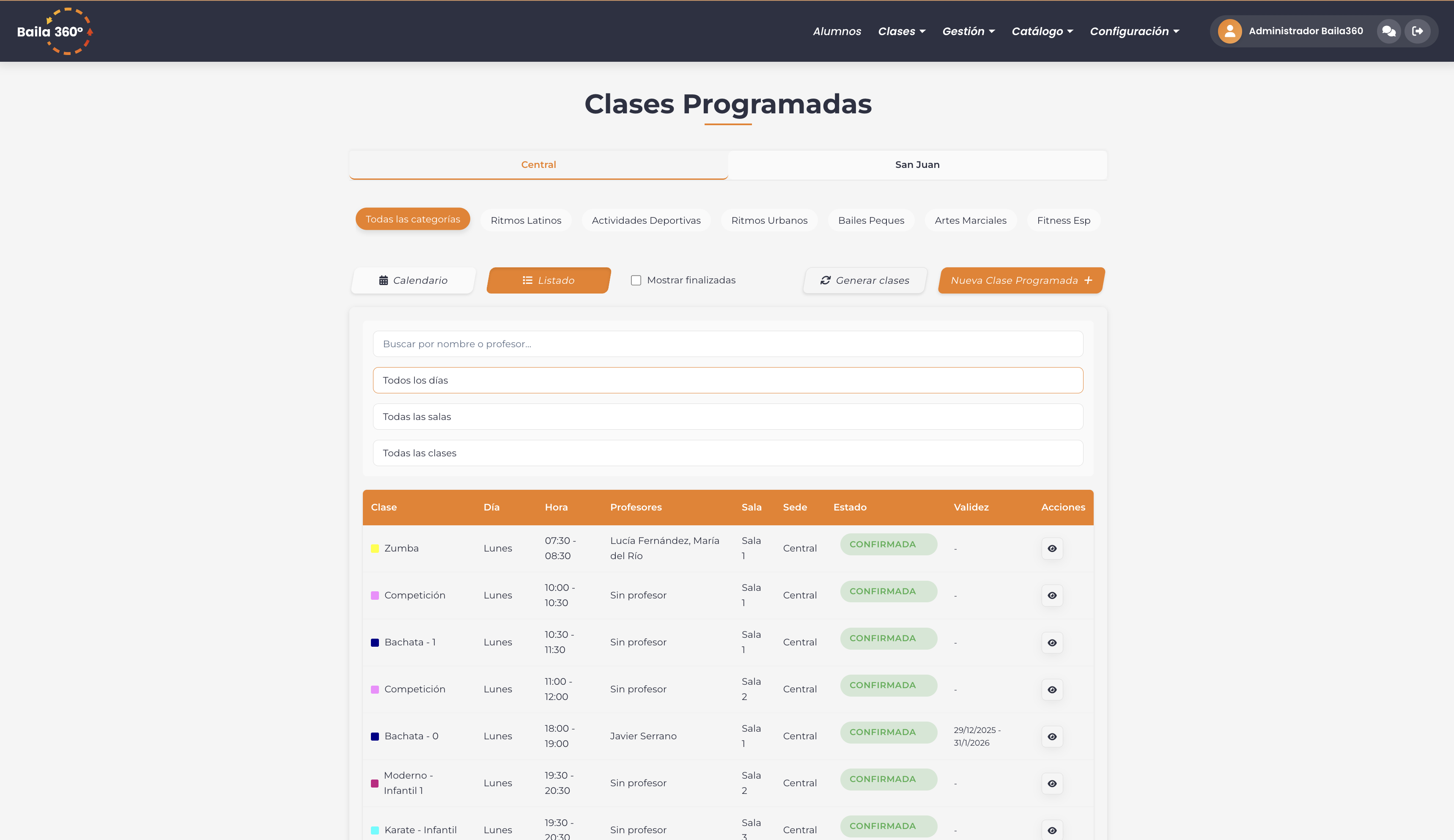 Programación automática de clases semanais